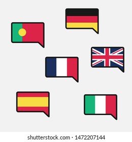 Group of European Flags. Portugal, Germany, France, United Kingdom, Italy, Spain Flag. Vector Flat Illustration