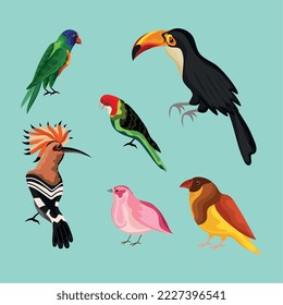 group of exotic birds icons