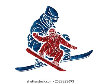 Gruppe von Extremsportlern Snowboardspieler Snowboarder Mix Action Cartoon Graphic Vector
