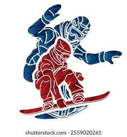 Group of Extreme Sport Players Snowboard Players Snowboarder Mix Action Cartoon Graphic Vector