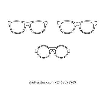 Group of Eyeglasses Outline icon isolated white background. Vector Illustration