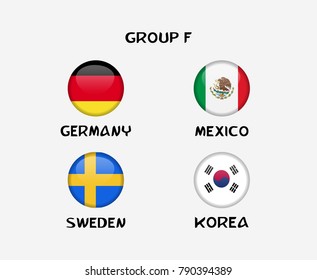 group F of nation flag in badge icon. Concept for soccer team that qualified to final round of football tournament in Russia. Vector illustrative