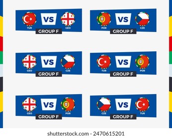 Group F Tournament Matchups: Turkey, Georgia, Portugal, Czech Republic. Vector illustration.