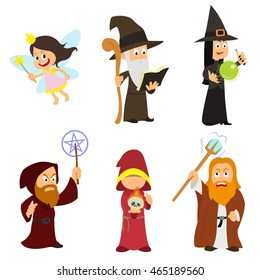 Group of fabulous magicians, fairies, necromancers, witches.  vector illustration