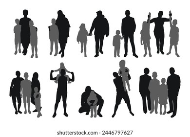 Group of families, parents and children, isolated vector
