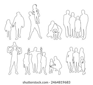 Group of families sketch outlines, body figures of adults and children