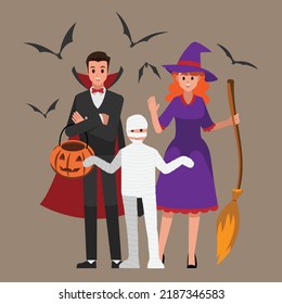 Group of family Happy Halloween Party. Vector illustration cartoon character.