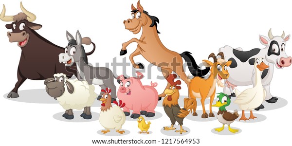 農業用の漫画の動物のグループ 面白い幸せな動物のベクターイラスト のベクター画像素材 ロイヤリティフリー