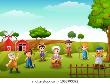 Group farmers and gardener at the farm
