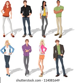 Group of fashion cartoon young people