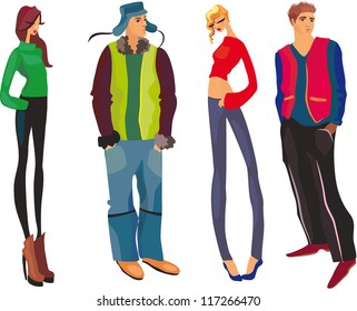 Group of fashion cartoon young people