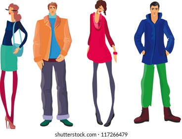 Group of fashion cartoon young people