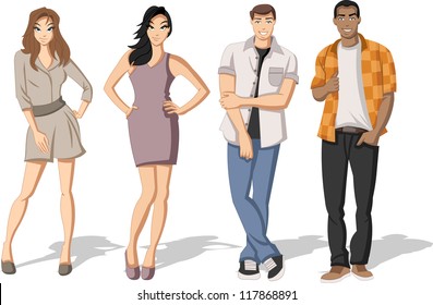 Group of fashion cartoon young people. Teenagers.