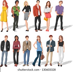 Group Of Fashion Cartoon Young People