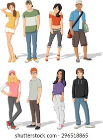 Group of fashion cartoon young people. Teenagers.