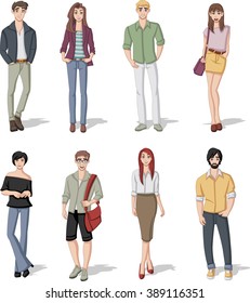 Group of fashion cartoon young people. Teenagers.