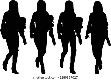 	
Group of Fashion Model Business Girls Silhouettes