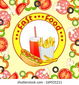 Group of fast food products.