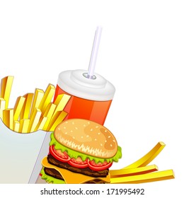 Group of fast food products.