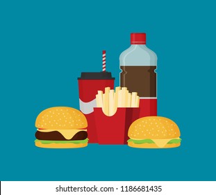 Group of fast food products. Flat vector
