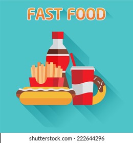 Group of fast food products. Flat vector 