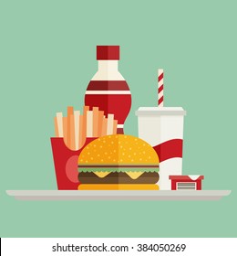 Group of fast food products. Flat vector