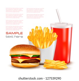 Group of fast food products. Vector illustration.