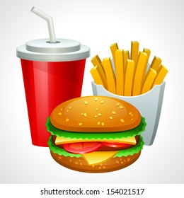 Group of fast food products. Vector illustration. Eps 10