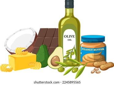 Group of fat foods illustration