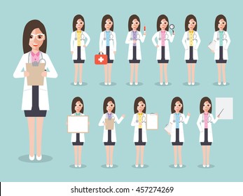 Group of female doctors, women medical staff. Flat design people characters.