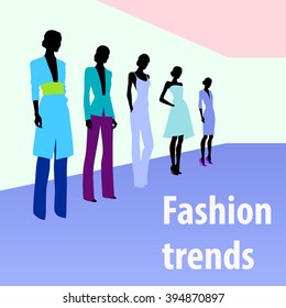 Group of female fashion silhouettes on the runway