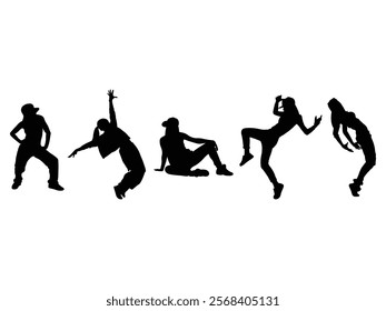 Group of Female Hip Hop Dancer Silhouette isolated white background. Vector Illustration