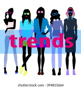 Group of female models dresses in fashion clothes