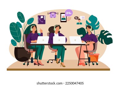 Group of Female Operators Working at Call Center