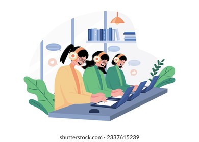 Group of Female Operators Working at Call Center
