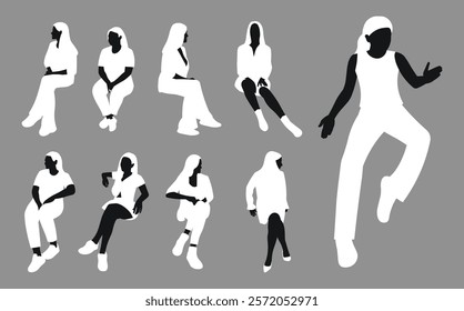 Group of female people, black body silhouette