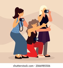 group female photographer with camera gadgets