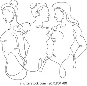 Group of female portraits. Abstract composition of female bodies. Woman portrait.One continuous line .One continuous drawing line logo isolated minimal illustration.