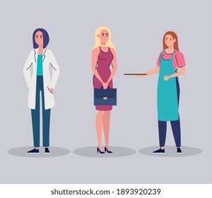 group of female workers characters vector illustration design