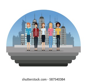 group of females standing in the city