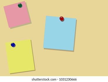 group of few colorful blank sticky notes on a pin board
