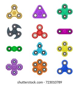 Group fidget spinner stress relieving toy colorful anti stress kids game plaything vector illustration.