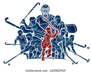 Group of Field Hockey Sport Male Players Mix Action Cartoon Graphic Vector - Shutterstock ID 2239829929