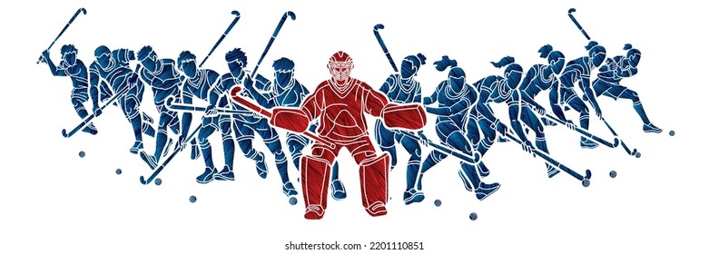 Group of Field Hockey Sport Man and Woman Players Action Cartoon Graphic Vector - Shutterstock ID 2201110851