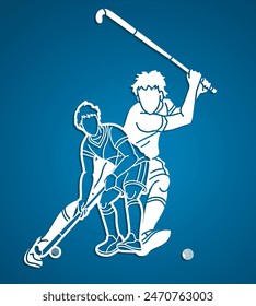 Grupo de Equipo deportivo de hockey sobre hierba Mix Acción Vector gráfico de dibujos animados de los jugadores masculinos