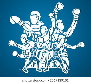 Group of Fighter Boxing Sport Boxer Men Fighting Punching Mix Action Cartoon Graphic Vector