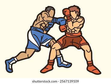 Group of Fighter Boxing Sport Boxer Men Fighting Punching Mix Action Cartoon Graphic Vector