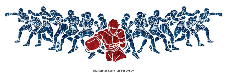 Group of Fighter Boxing Sport  Silhouette Boxer Mix Action Cartoon Graphic Vector