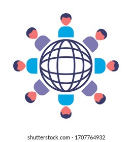 group of figures humans around the world flat style vector illustration design