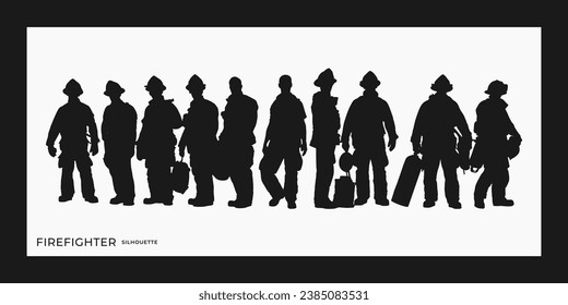 Group of firefighter silhouette, header graphic resource, white background